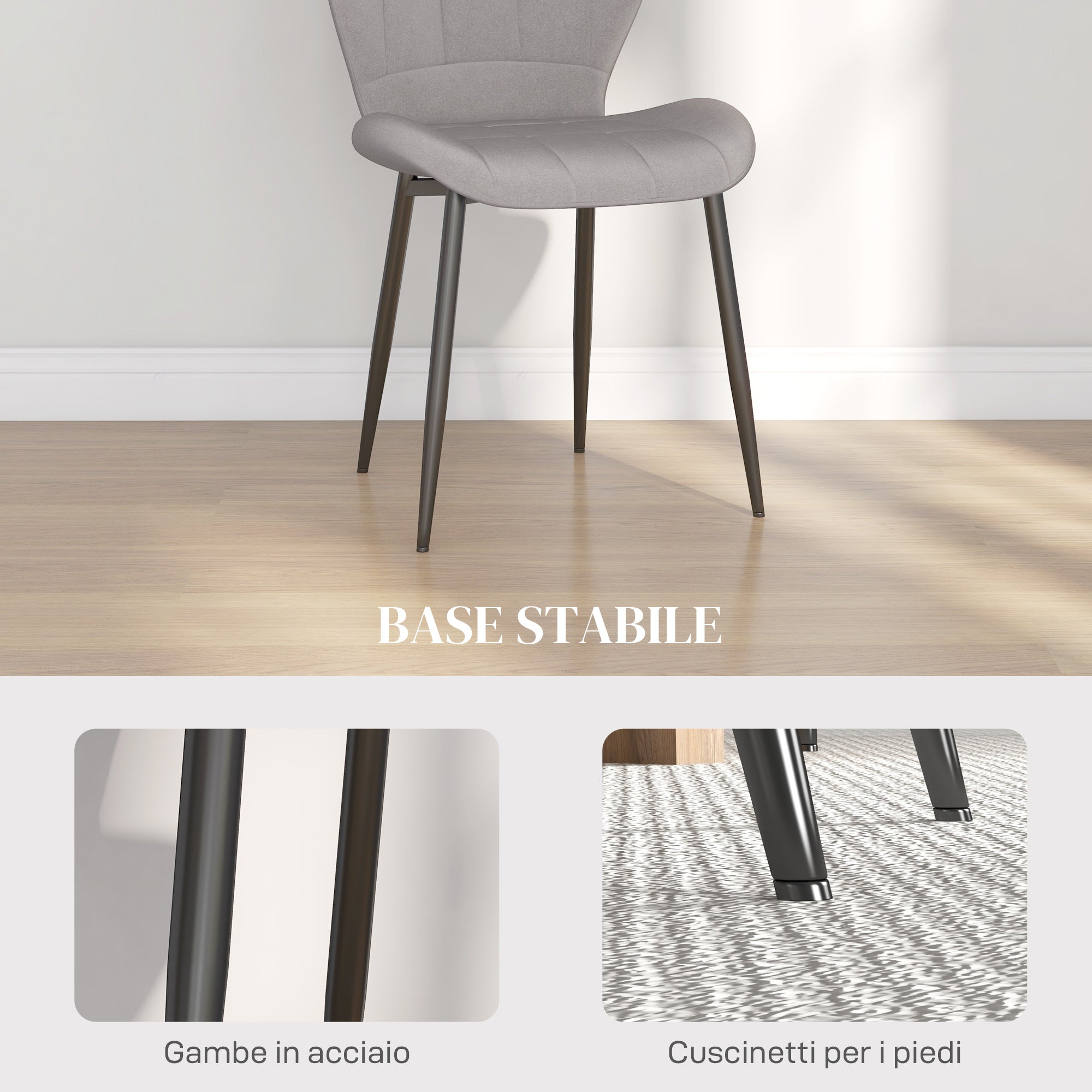 HOMCOM Set of 4 Modern Dining Chairs for Kitchen and Living Room with Flannel Upholstery, Gray - Borgè