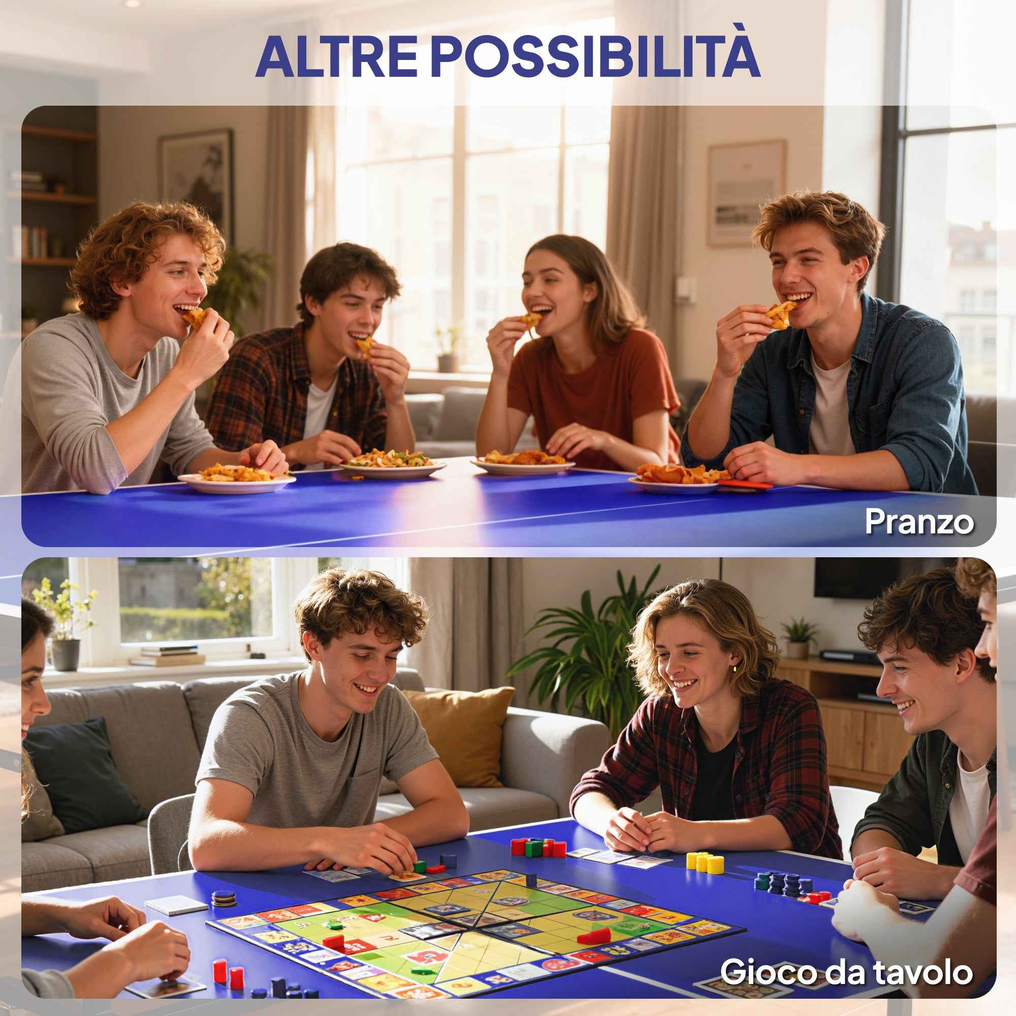 SPORTNOW Folding Indoor Ping Pong Table with Swivel Wheels, Net, Bats and Balls, Blue