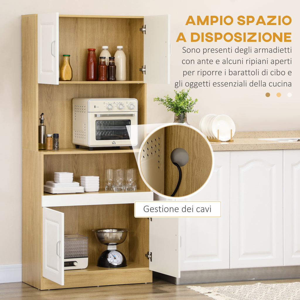 4-Door Chipboard Tall Pantry Cabinet with Cupboards and Open Shelf, 80x40x180 cm