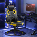 Ergonomic Gaming Chair, Swivel Office Chair with Wheels in Black and Yellow Faux Leather, Adjustable Height