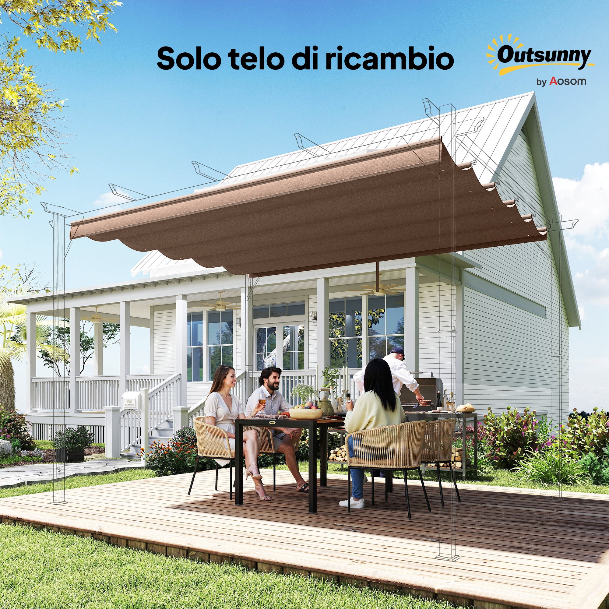 Outsunny Gazebo Pergola Roof with 10 Drainage Holes in Polyester, 250x255cm, for 3x3m Pergola, Coffee