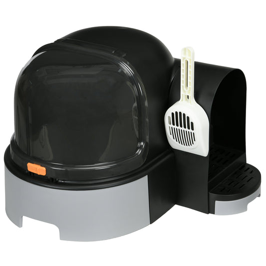 Closed Cat Litter Box with Lid, Removable Tray and Scoop, in PP and PC, 52x60x42 cm, Dark Grey