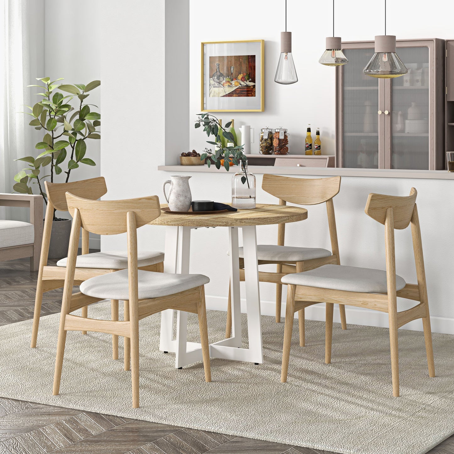 HOMCOM Modern Round Dining Table for 4 People, Ø100x75cm, Natural Wood and White