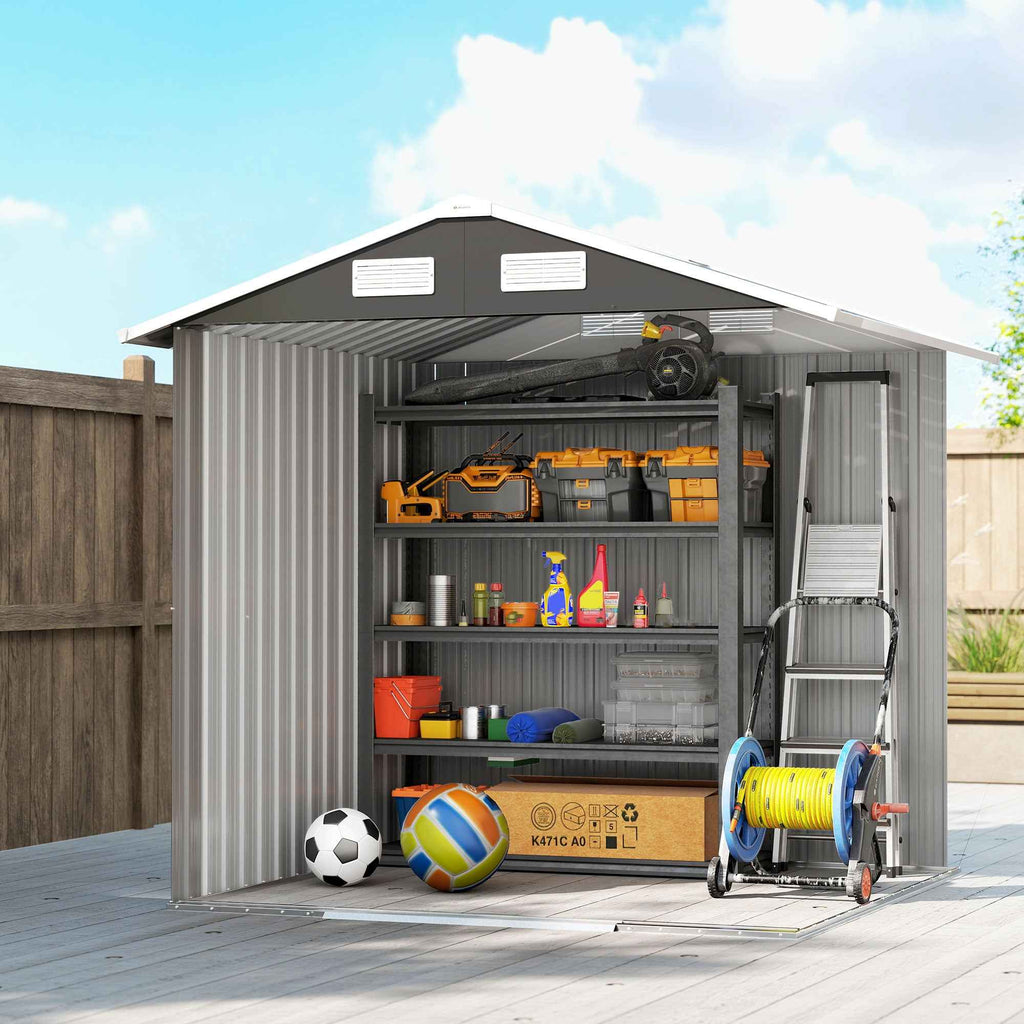 Outsunny Steel Garden Shed with 2 Sliding Doors, Black, 2.6 m²