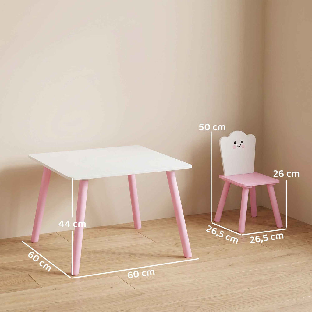 AIYAPLAY Wooden Table and 2 Chairs Set for Children Ages 3-6 with Rounded Corners, Pink