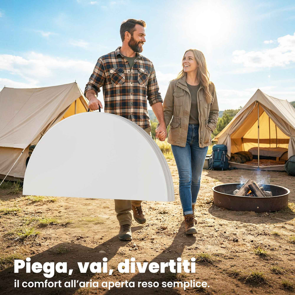 Outsunny Round Folding Camping Table in Metal and HDPE, 120x120x74 cm, White