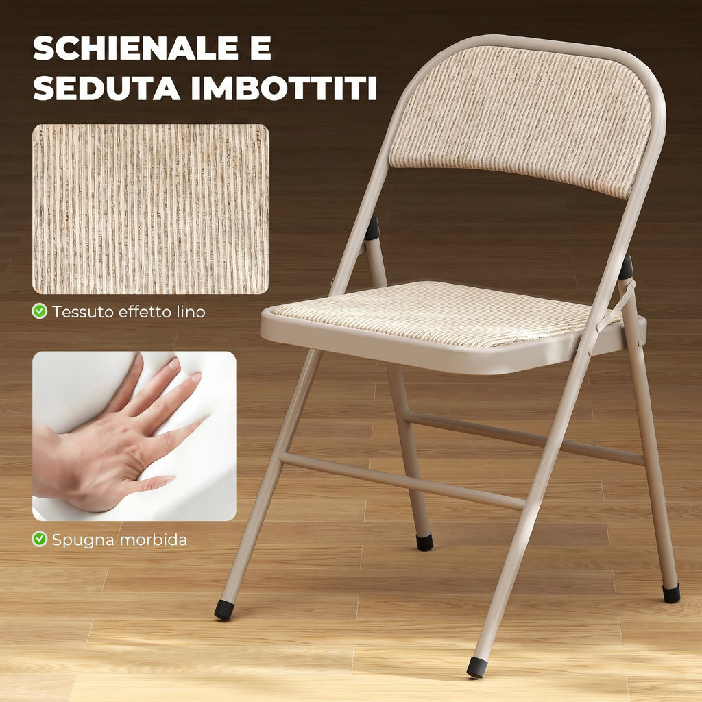 HOMCOM Set of 2 Folding Chairs with Upholstered Polyester Seat and Steel Frame, Beige