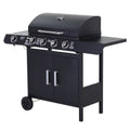 5 -stove gas barbecue outsunny with side shelves and locker, in steel and pp, 125x51x100 cm, black - Borgè