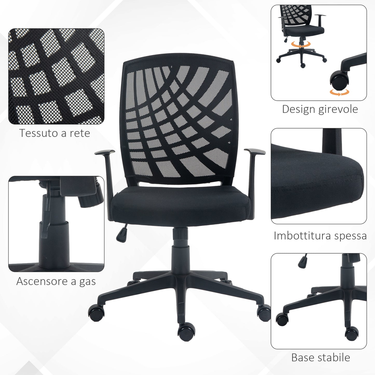 Ergonomic Swivel Office Chair with Adjustable Height, Rocking and Mesh Fabric, Black