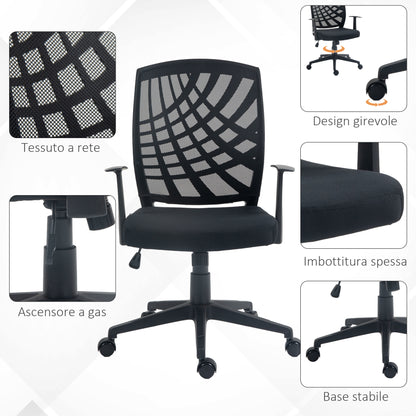 Ergonomic Swivel Office Chair with Adjustable Height, Rocking and Mesh Fabric, Black