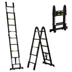 10 Step Folding Telescopic Ladder in Aluminum and Metal for Indoor and Outdoor Use, 320x67x7 cm, Black