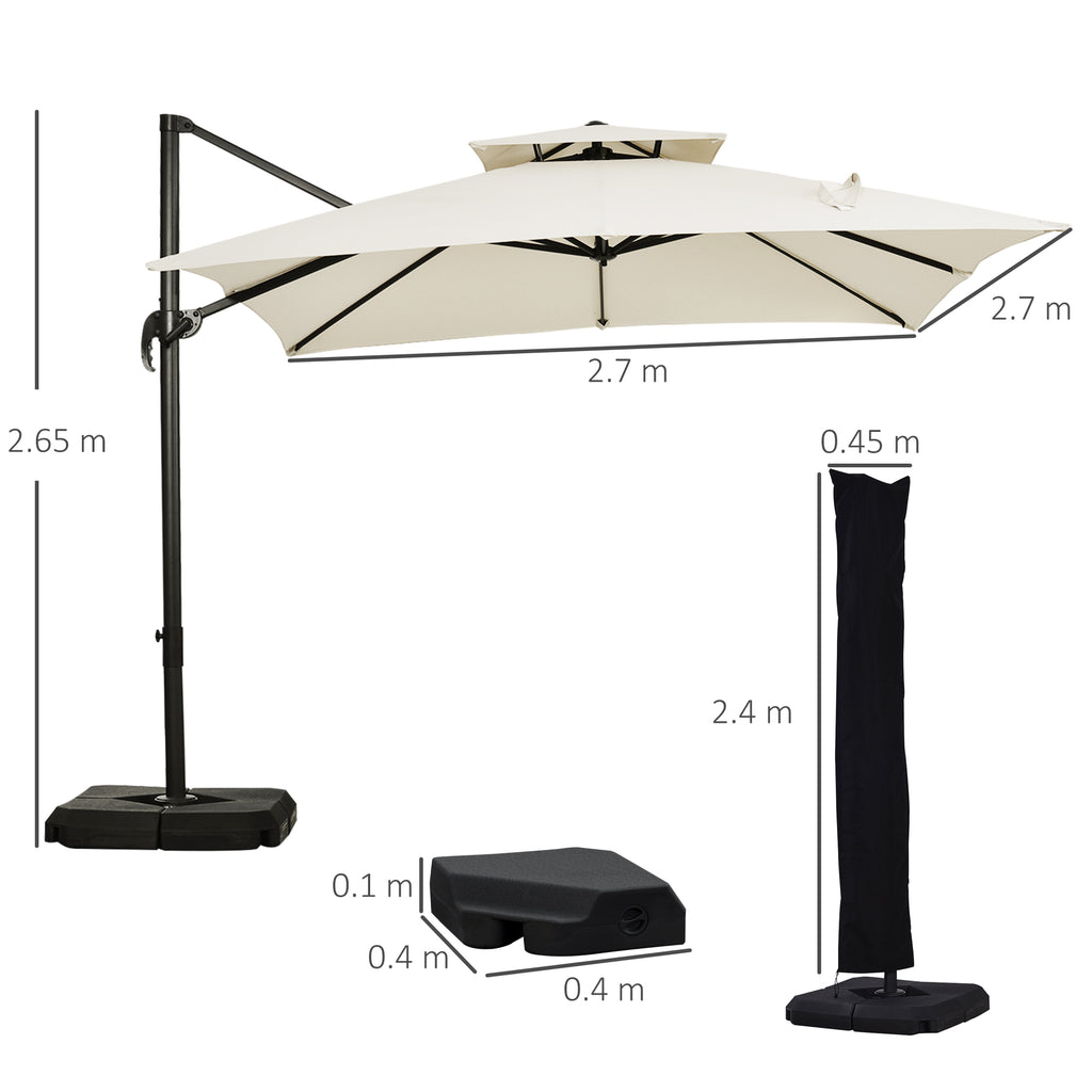 Double Cantilever Umbrella with Crank, Cross Base and Weights, 268x268x265 cm, Beige