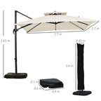 Double Cantilever Umbrella with Crank, Cross Base and Weights, 268x268x265 cm, Beige