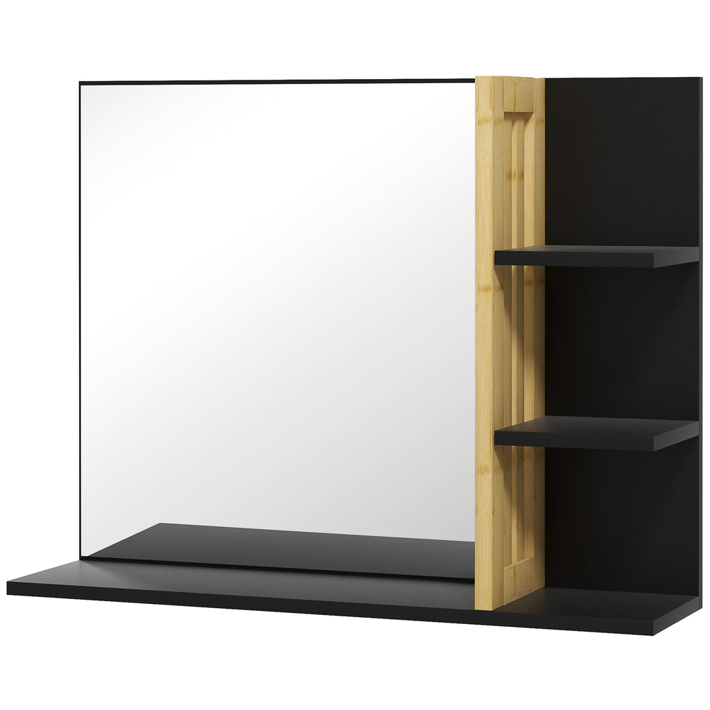 HOMCOM Modern Wall Bathroom Mirror with 4 Wooden Shelves, 45x15x58.5cm, Black - Borgè
