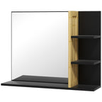 HOMCOM Modern Wall Bathroom Mirror with 4 Wooden Shelves, 45x15x58.5cm, Black - Borgè