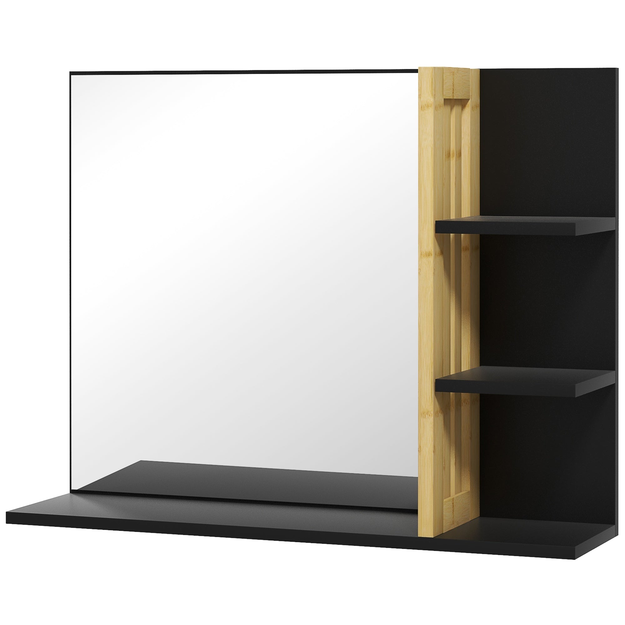 HOMCOM Modern Wall Bathroom Mirror with 4 Wooden Shelves, 45x15x58.5cm, Black - Borgè