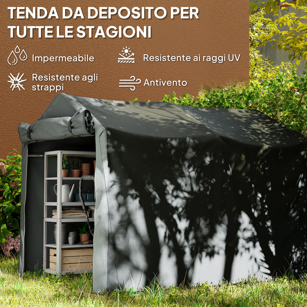 Garage Awning with Roller Entrance, Ropes and Pegs, in Galvanized Metal and PE, 220x157x165 cm, Dark Gray