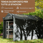 Garage Awning with Roller Entrance, Ropes and Pegs, in Galvanized Metal and PE, 220x157x165 cm, Dark Gray