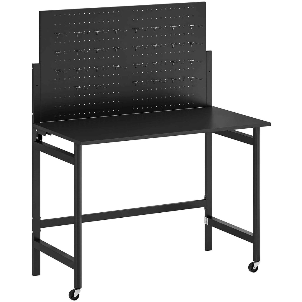 HOMCOM Portable Folding Workbench with Perforated Panel, Thick Wood Top, Steel Frame, Black