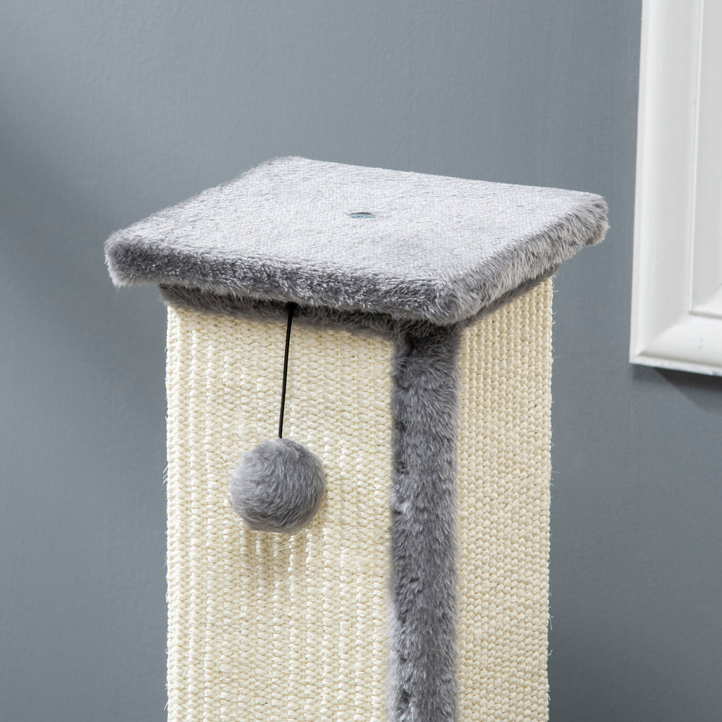 Scratching Post for Cats with Ball, Sisal Pole and Plush Cover, 41x41x81 cm, Gray