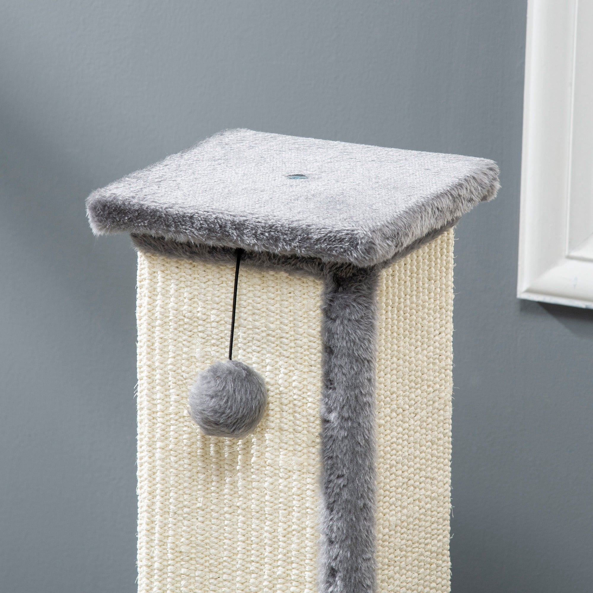Scratching Post for Cats with Ball, Sisal Pole and Plush Cover, 41x41x81 cm, Gray