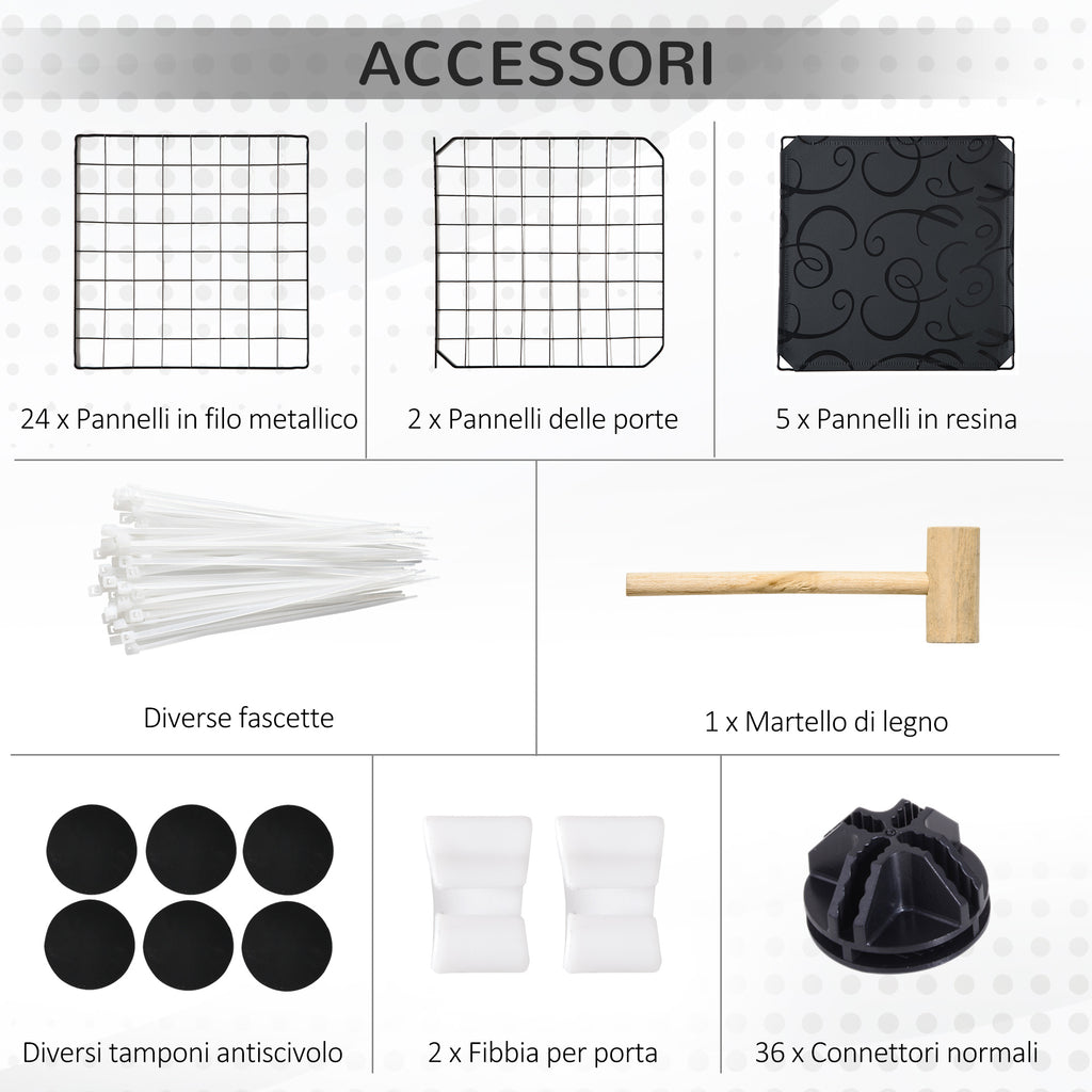 Modular Rabbit Run with Mounting Accessories, Steel, 105x105x70cm - Black