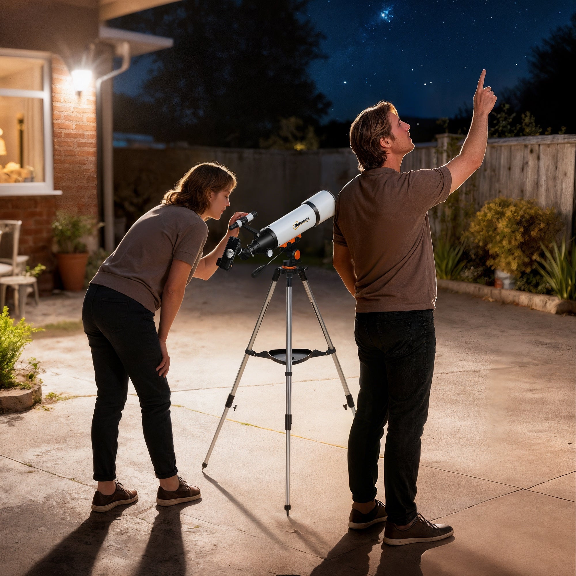 80mm Astronomical Telescope with AZ Mount, 2 Eyepieces and Smartphone Adapter, 92x92x130 cm, Black and White