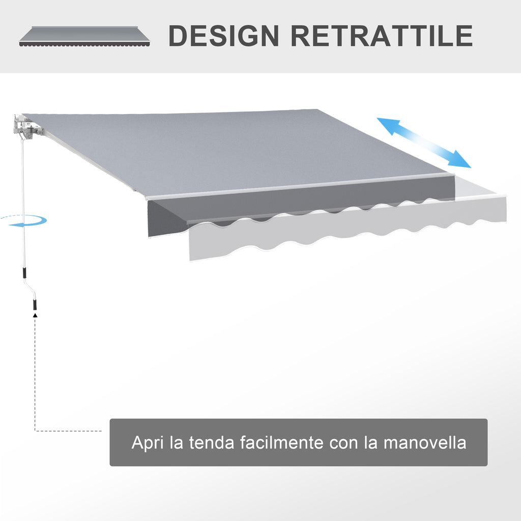 Manually Roll Up Outdoor Awning in Aluminum and Polyester, 2.5x2 m, Gray and White