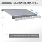 Manually Roll Up Outdoor Awning in Aluminum and Polyester, 2.5x2 m, Gray and White
