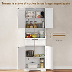 Kitchen Sideboard with 2 Cabinets and Drawer, Open Center Top and Adjustable Shelves, White