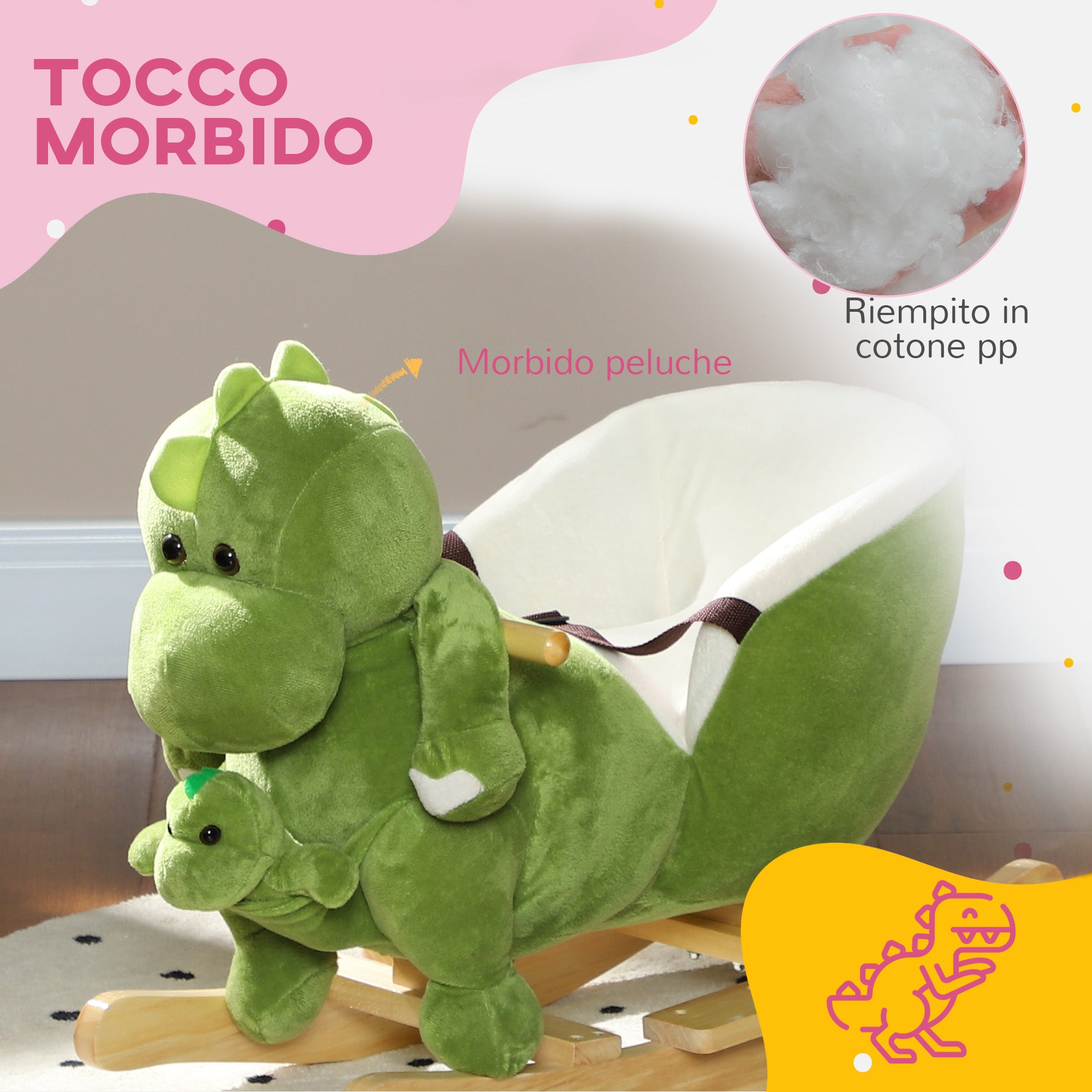Dinosaur Rocking Horse for Children 18-36 Months with Sounds and Soft Cover, Green