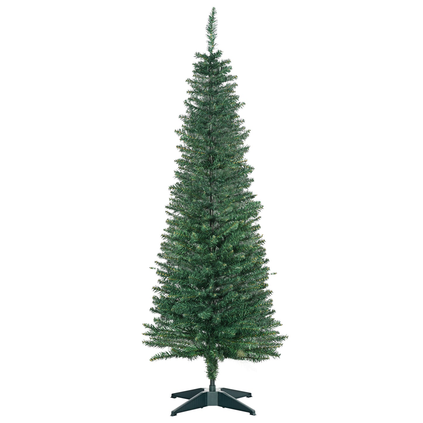 CHRISTMAS TREE - Artificial Christmas Tree 150cm Tall and Narrow with Realistic Branches and Plastic Base, Green