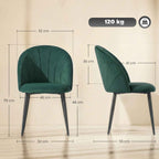 HOMCOM Set of 2 Velvet Shell-Back Dining Chairs, 52 x 55 x 79 cm, Dark Green