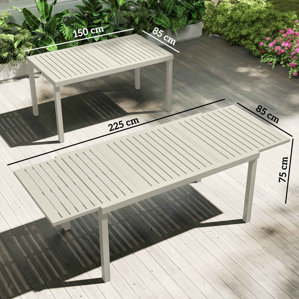 Outsunny Extendable Garden Table for 6-8 People, Aluminum with Slatted Top, White