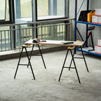 HOMCOM Set of 2 Folding Sawhorses Non-Slip Wood Log Stand Orange