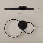 Modern 3-Ring LED Ceiling Light with Adjustable Brightness, 40W Power, Black