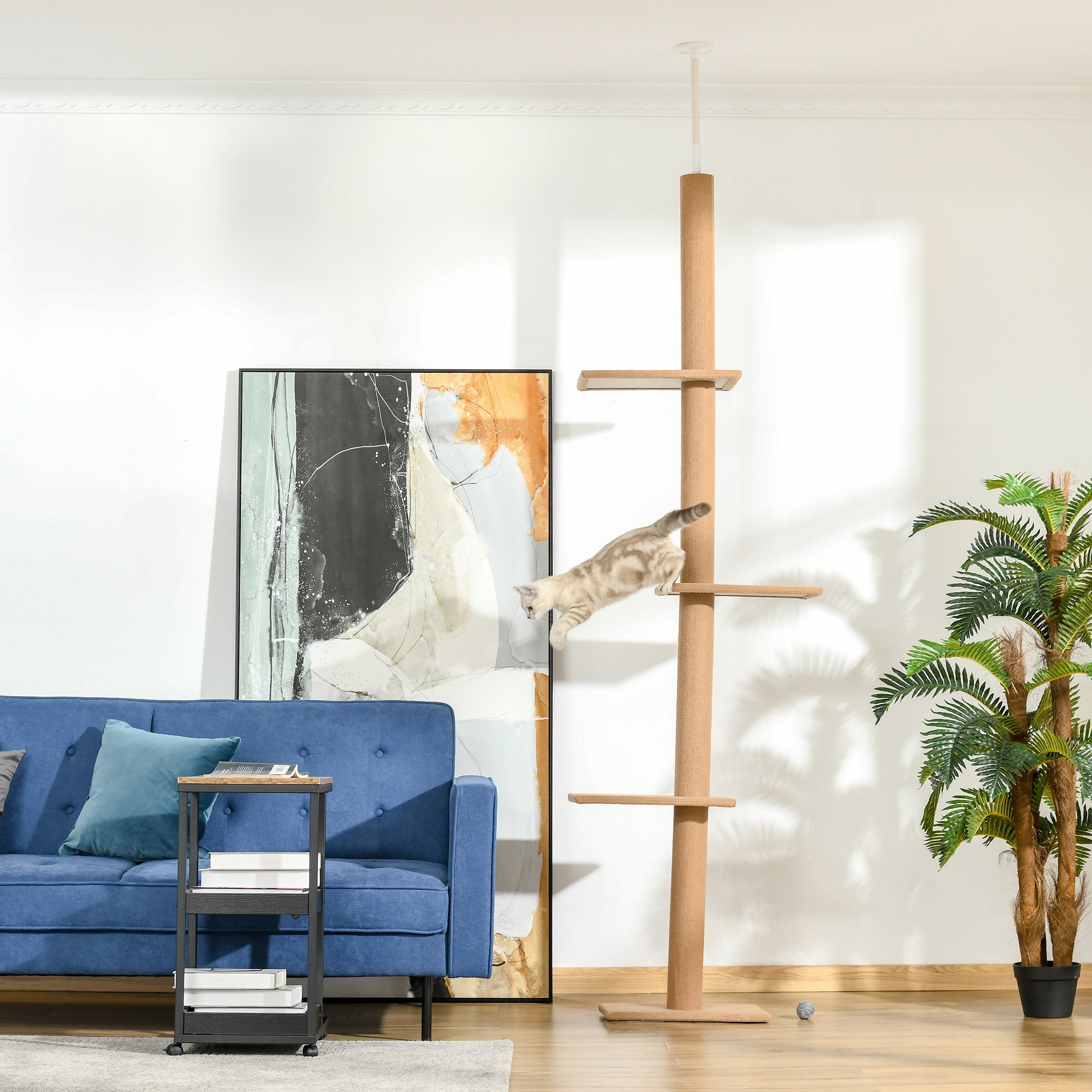 4-Tier Cat Scratching Tree, Adjustable Ceiling Mount, 43x27x228-260cm