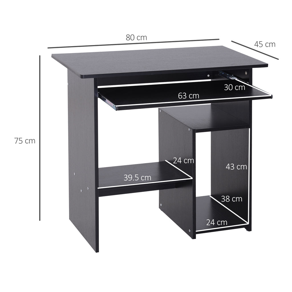 Modern Wooden PC Desk with CPU Shelf and Pull-out Keyboard Space, 80x45x75 cm, Black