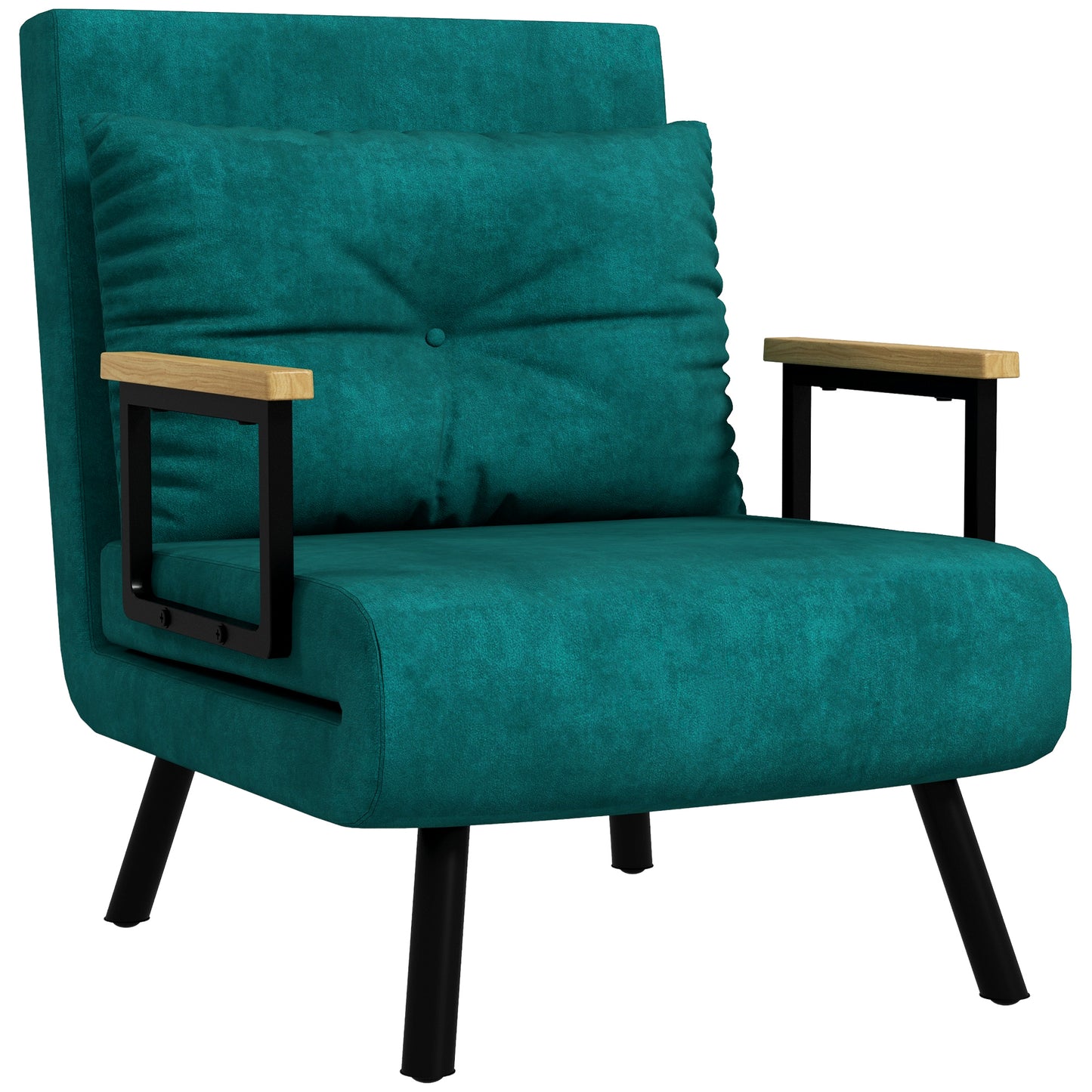 Velvet Green, 3 in 1 Sofa Bed with 5-Position Reclining Backrest and Cushion, 63x73x81 cm, Green