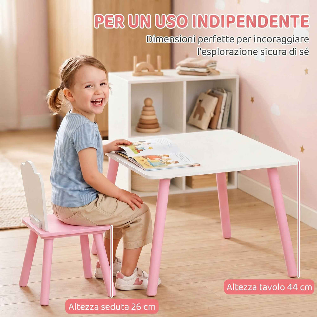 AIYAPLAY Wooden Table and 2 Chairs Set for Children Ages 3-6 with Rounded Corners, Pink