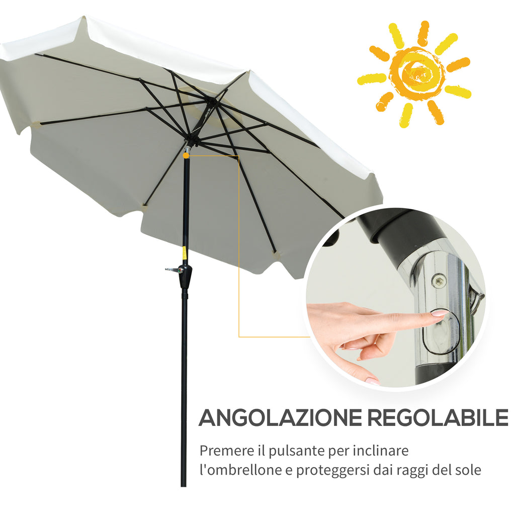 Tiltable Round Umbrella with Crank, in Aluminium, Metal and Polyester, Ø266x248.5 cm, Cream White