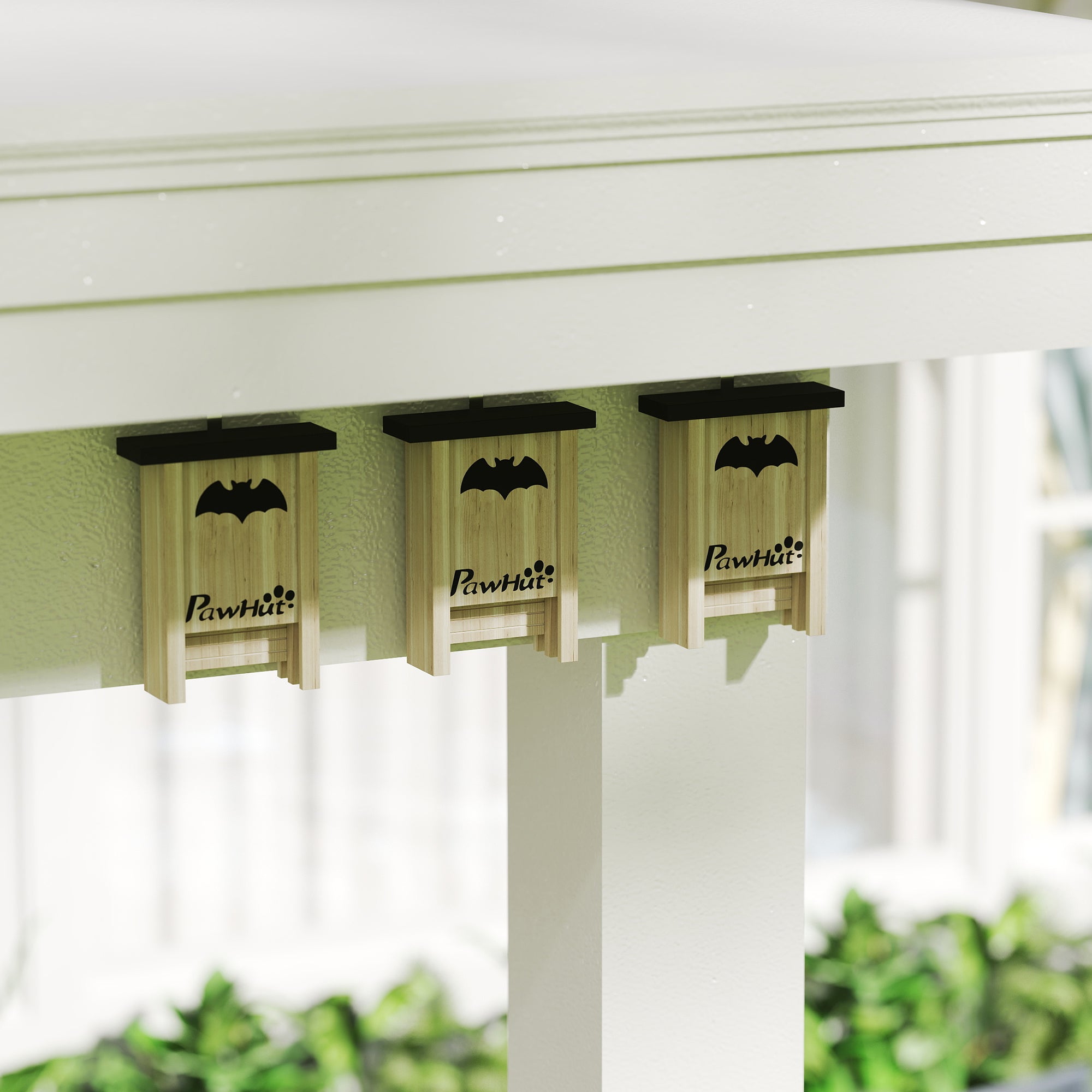 Set of 3 Bat Houses Bat Box in Fir Wood, 18x6x22.5 cm, Wood Color