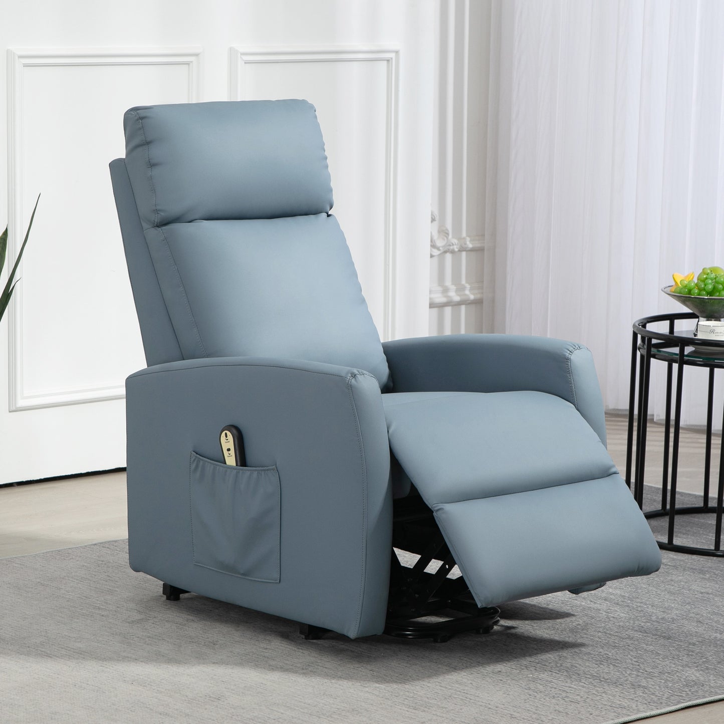 145° Reclining Lift Chair with Remote Control and Footrest, PU Leather Blue, 67x95x105 cm