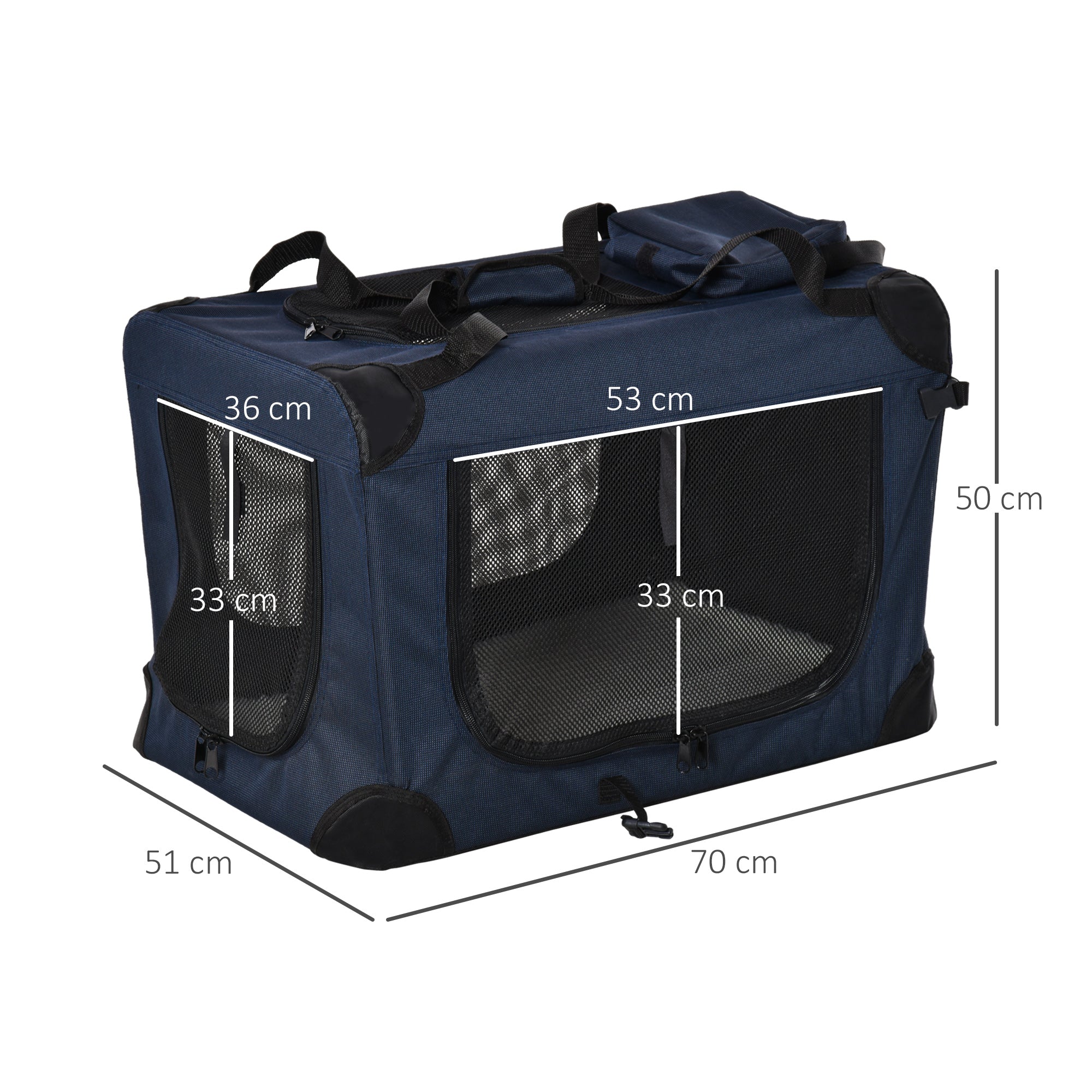 3-Door Dog Carrier with Cushion and Storage Bags, Blue Oxford Fabric and Metal, 70x51x50 cm