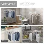 HOMCOM Retractable Wall-Mounted Clothes Airer for Indoor and Outdoor Use, 63.5 x 60 x 20 cm, White