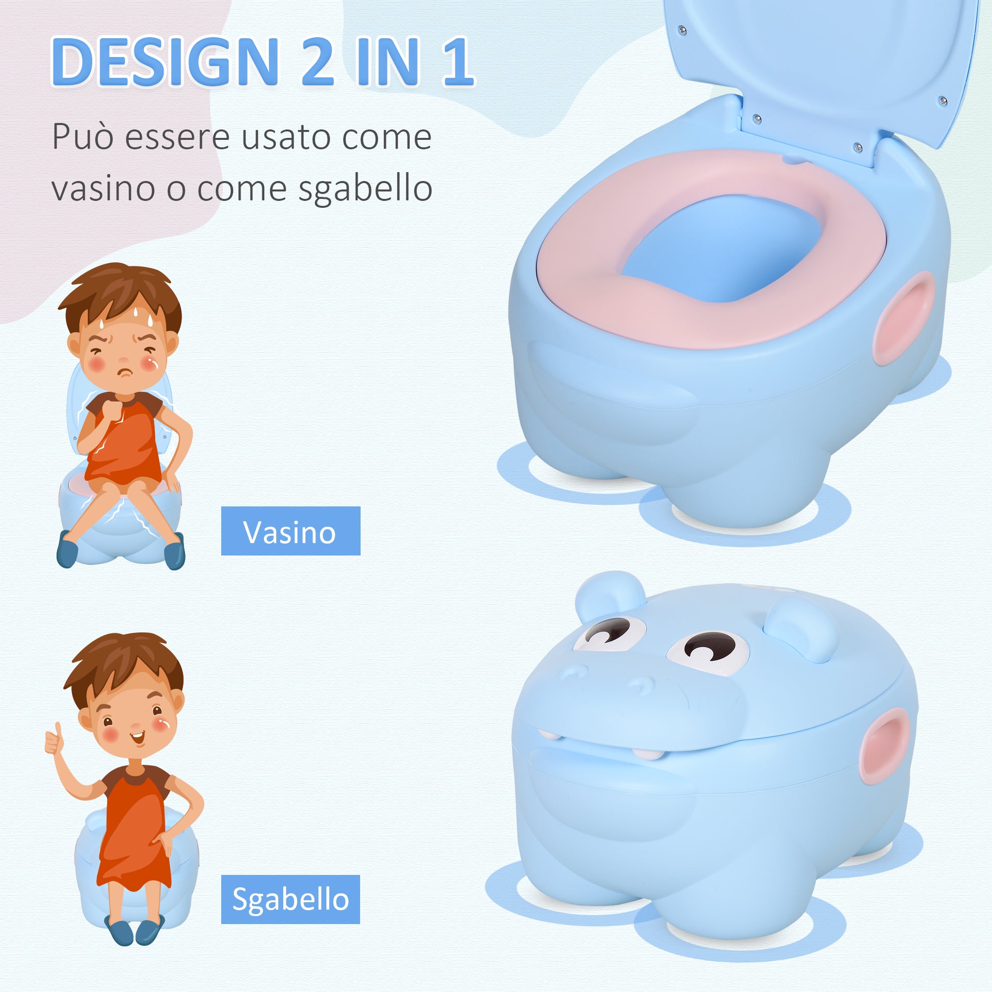 Baby Potty 6 Months-48 Months Non-Slip Hippo Blue (40x30x23cm)