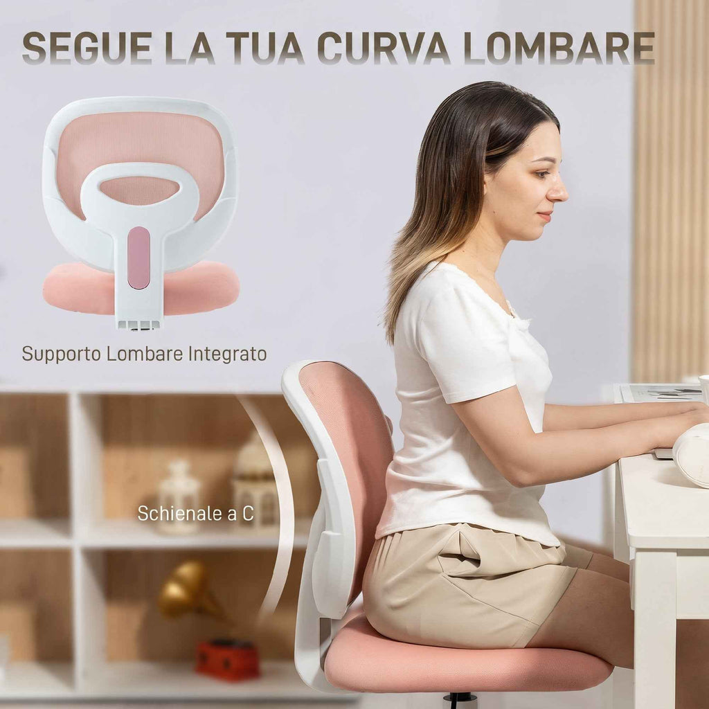 HOMCOM Ergonomic Swivel Office Chair with Breathable Mesh Fabric, Armless, Height-Adjustable, Pink