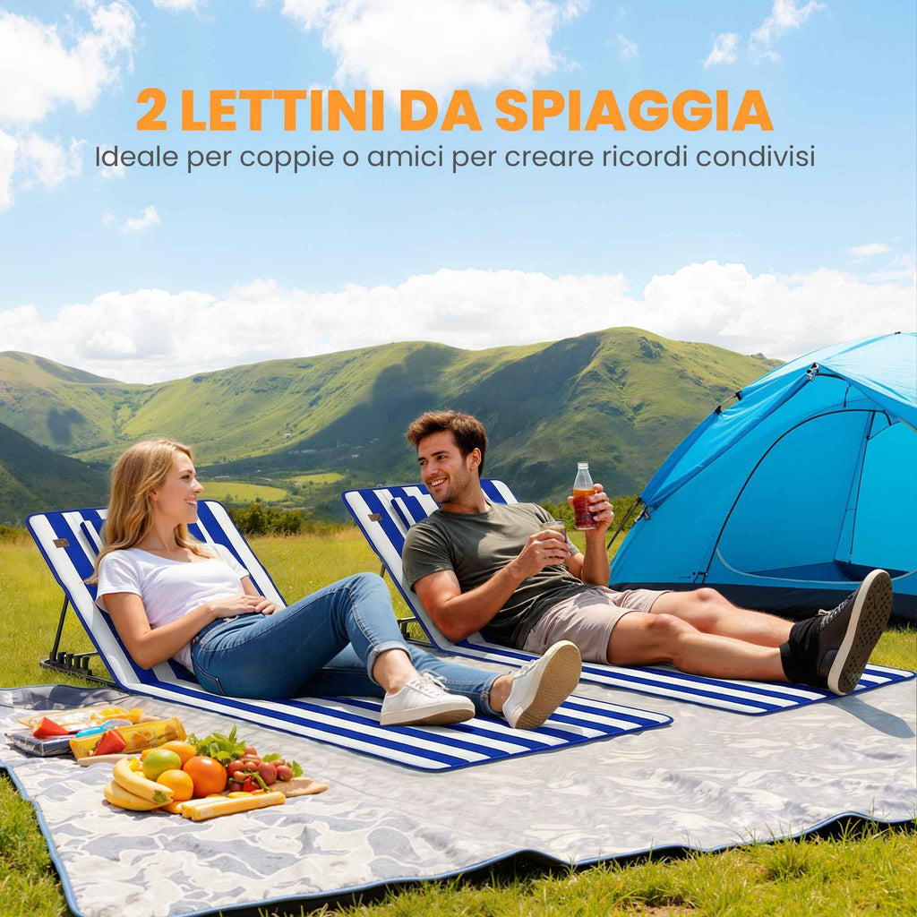 Outsunny Set of 2 Beach Mattresses with 4-Level Adjustable Backrest, in Steel and Polyester, 154x57x52 cm, Blue and White