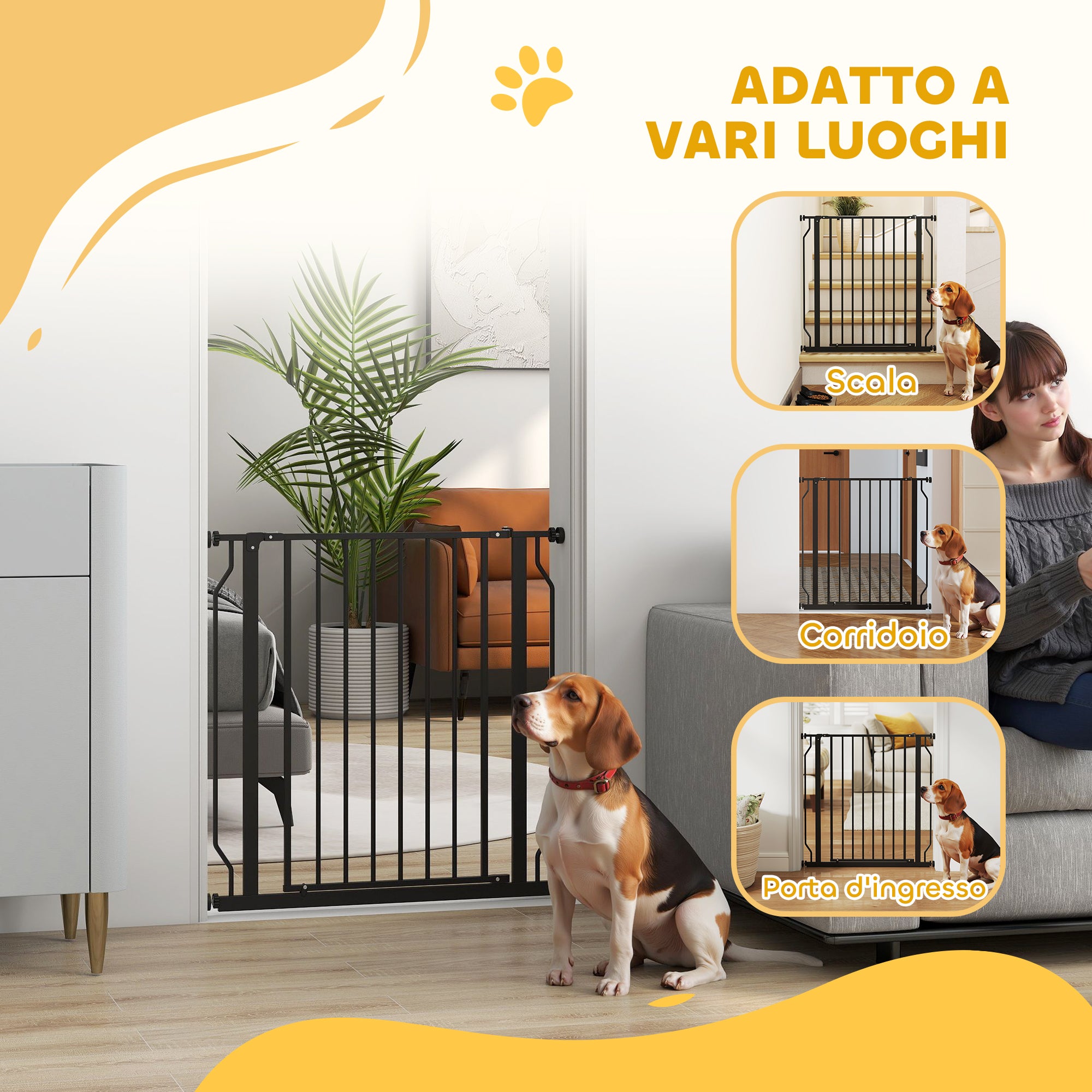 Extendable and Adjustable Dog Gate for Stairs and Doors, Made of Steel and ABS, 75-85x76 cm, Black