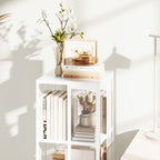 Modern 3-Tier Metal Mesh Bookcase with Wheels, 35x35x99cm, White
